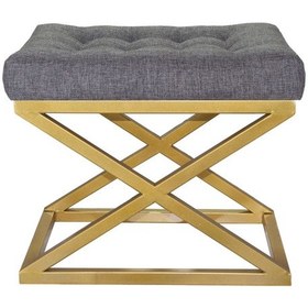 Resim Evodeko Altın Çapraz Ayaklı Gri Keten Puf 