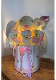 Resim Led Işıklı Özel Kutuda Uyku Arkadaşı Bunny Peluş Tavşan İle Yeni Doğan Hediye Seti- Babyshower ,yenidoğan Hediyesi 
