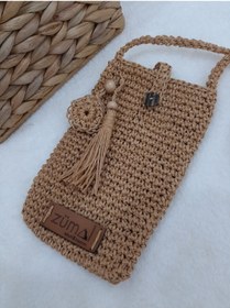 Resim ZÜMAL Lüx El Örgü Kağıt Ip Kadın Omuz Telefon Çantası 