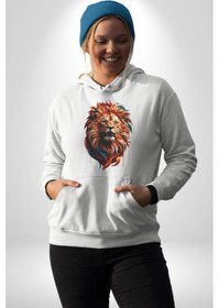Resim Renkli Kaplan Kükrüyor Kadın Erkek Beyaz Kapüşonlu Sweatshirt Hoodie Beyaz 