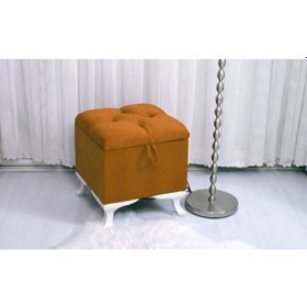 Resim Lüks Sandıklı Kapitoneli Puf 45 45 Cm Turuncu 