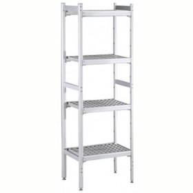Resim Professional Düz Etejer Seti, Aluminyum Ayaklı, 4 Raflı, Her Raf Demonte Polietilen Tabletlerden Oluşur, Tabletler Bulaşık Makinesinde Yıkanabilir - 475x950 Mm, H=1700 Mm BLS950 
