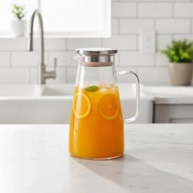 Resim Karokstore Borosilikat Cam Sürahi - Silikon Contalı Süzgeçli Metal Kapaklı | Konik, Fitilli ve Düz Model Seçenekleri | Dayanıklı Şeffaf Karaf (1800 ml - 2000 Ml) (Konik - 1800ML) 