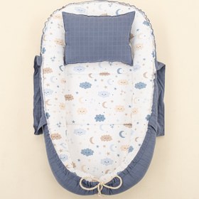 Resim Babynest ve Yastık - Çift Taraflı - İndigo Muslin - Mavi Bulut 