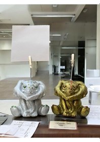 Resim Gümüş Ve Malahit 2'li Fil Temalı Not Tutacağı Fotoğraf Tutacak Tutucu Ofis Seti Hediyelik Karışık 