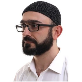 Resim Koyu Gri Orlon Kışlık Namaz Takkesi Baklava Desenli Takke 
