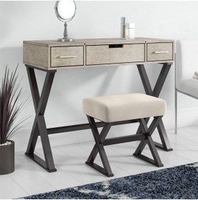 Resim Hitit Dekorasyon Azure Siyah Metal Açık Kahve Makyaj Masası Tabure 