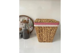 Resim Feyza Design Kırmızı Iç Korumalı Hasır Kapaklı Çok Amaçlı Patates ve Soğan Sepeti 