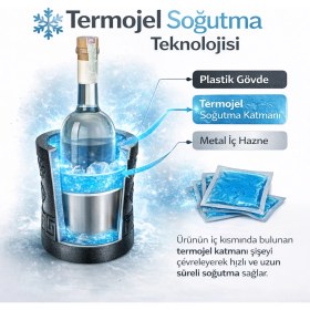Resim Mottopi Ehlikeyf Termojelli Şişe Soğutucu ,Kilim Desenli Siyah Şarap Rakı Viski Soğutucu Stand-Siyah 