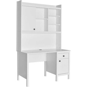 Resim Rustik Raflı Çekmeceli Çalışma Masası-mat Beyaz 120x193x60 Cm Gxyxd 