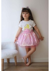 Resim Miniko Kids Kız Çocuk Mickey Ve Dondurma Desenli Kısa Kol Pamuk Etekli Takım Pembe 