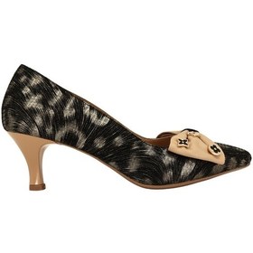 Resim Albini 26106404 Baskılı Hakiki Deri Kadın Stiletto Ayakkabı Siyah 