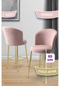 Resim Canisa Alte Serisi 1 Adet Babyface Kumaş 65 Cm Gold Kaplama Ayaklı Pembe Bar Sandalyesi Pembe Sandalye Gold Kaplama Ayak 