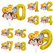 Resim 7 parça hayvan numara balon seti, 81.28 cm 0-9 Numaralı Orman Hayvanları Balonu, Kaplan, Aslan, Zürafa, Maymun, Zebra Hayvan Folyo Balonları Doğum Günü Parti Süslemeleri için 