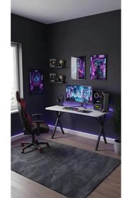 Resim hey modüler mobilya 120 cm Gaming Profesyonel Oyuncu Masası Beyaz Tabla, Siyah Metal Ayaklı Hey Gaming 