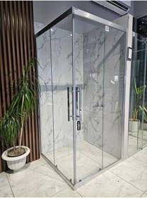 Resim Yükseklik 200 Cm - Gümüş - 6 Mm Temperli Şeffaf Cam Duşakabin Özel Seri Büyük Kulp Diğer 