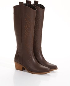 Resim ÜNAL ÖZER Kadın Kahve Cilt Western Nakışlı Sivri Burunlu Günlük Çizme Un001-0218 