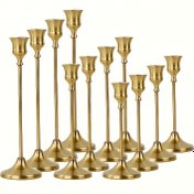 Resim 12 Parça Vintage Pirinç Mumluk Seti, Konik Mumluklar, Antika Vintage Mumluklar, Yemek Masası Merkez Süsleri, Şömine Dekorasyonları, Düğün, Ev, Noel Süsleri 