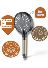 Resim Büyük Panel Yüksek Basınçlı Su Tasarruflu Kireç Önleyici Duş Başlığı 2 Adet Yedek Filtreli Siyah 
