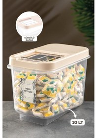 Resim Meleni Home Kayar Kapaklı Etiketli Deterjan Saklama Kabı Krem 10 L Krem 