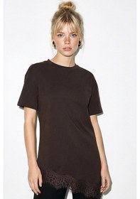 Resim Shade Kadın Dantel Detaylı Asimetrik Kesim Kısa Kollu T-shirt 1078 60286069 - Acı Kahve Acı Kahverengi 
