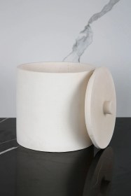 Resim Mermer Desenli Beton Çöp Kovası Banyo Mutfak Tuvalet Wc 18 Cm 4 Litre Krem 