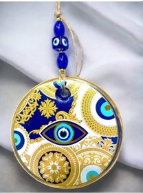 Resim Sarı Motifli İşlemeli Nazar Boncuk Gözlü Duvar Süsü 