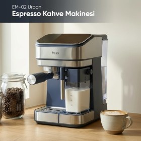 Resim Fressi Espresso Latte Cappuccino Kahve Makinesi Tam Otomatik Süt Tanklı 20BAR Basınçlı Urban Lacivert 