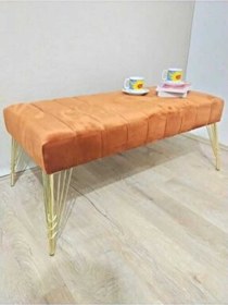 Resim Modern Çizgi Model Puf Ayakucu Bench Gold Metal Ayak 110 Cm Turuncu 