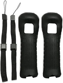 Resim 2 x silikon koruyucu kılıf, el kayışlı, Wii uzaktan kumanda için yedek (siyah) 