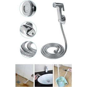 Resim Yayke Spiralli Taharet Musluk Seti Krom Tuvalet Tabancası Taharet 