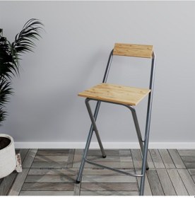 Resim Katlanır Bar Sandalyesi Mutfak Taburesi Katlanır Koltuk Çam Atlantik Çam - Siyah 