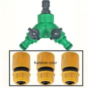 Resim Çift Valfli Y Şeklinde Hortum Bağlantısı ile Hızlı Bağlantı - Verimli Bahçe Sulama ve Sera Akış Kontrolü için 3/4" Dişi Dişli Adaptör - Yeşil ve Sarı Renkte Dayanıklı Plastik Tasarım 