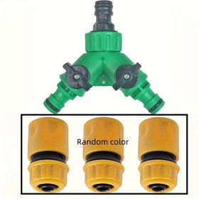 Resim Çift Valfli Y Şeklinde Hortum Bağlantısı ile Hızlı Bağlantı - Verimli Bahçe Sulama ve Sera Akış Kontrolü için 3/4" Dişi Dişli Adaptör - Yeşil ve Sarı Renkte Dayanıklı Plastik Tasarım 