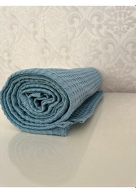 Resim Premium %100 Pamuk Çift Kişilik Yazlık Pike, Yatak Örtüsü, Terletmez Kumaş Petrol Mavisi 240x200cm Petrol 