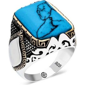Resim ​Gümüş Turkuaz Taşlı Köşeli Erkek Yüzük (510933091) 