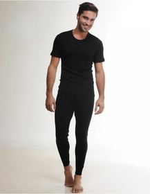 Resim Hasyün Erkek %61 Siyah Yün Kısa Kollu Fanila Atlet Ve Uzun Don İçlik Takım 4000/4001- 1 Set Siyah 