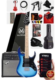 Resim Maxword De-150bl-50amp Maple Klavye Hh Yüksek Kaliteli 50w Amfili Elektro Gitar Seti 