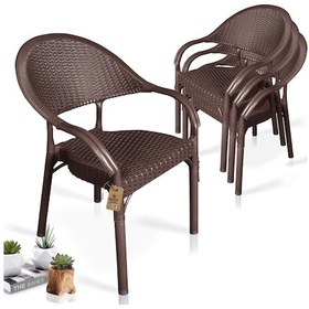 Resim Bahex Bambu 4lü Set Rattan Kollu Bahçe Sandalye Koltuk 4ad Kahve Kahverengi 