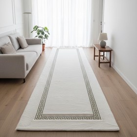 Resim Beyaz Zeminli Silver Çerçeveli Peluş Runner Halı – Yumuşak Dokulu, - 120x170 cm 