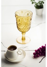 Resim Akrilik Amber 6'lı Kadeh & Su Meşrubat Kahve Yanı Bardağı 450 Ml Cam Değildir 