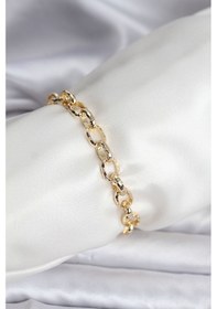 Resim 14k Gold Renk Kaplama Lazerli Zincir Model Cm Kadın Bileklik - Ebj251201w38626 Bakır 
