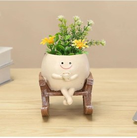 Resim Ranyeek Gülümseyen Figürlü Süs Bitki Saksısı - Bahçe Dekorasyonu İçin Succulent Uygun, Sanatsal Zenginlik Ve Neşeli Atmosfer Oluşturucu 