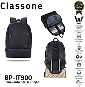 Resim Classone BP-IT900 Benevento Serisi 15,6"Su Geçirmez Kumaş,Su Geçirmez Fermuar, Laptop,Notebook Sırt Çantası-Siyah 