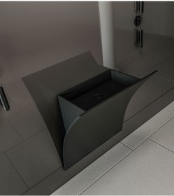 Resim CORİAN AKRİLİK Akrilik Corian Siyah Tasarım Banyo Lavabosu 