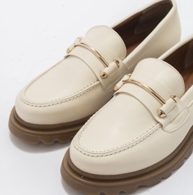 Resim LuviShoes Dual Bej Cilt Kadın Oxford Ayakkabı 