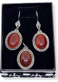 Resim Oya Silver Otantik Büyük Akik Işıltılı Gümüş Set&takım 
