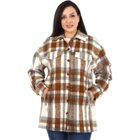 Resim Disentis Büyük Beden Cepli Manşetli Uzun Kışlık Ceket Gömlek Kahverengi 