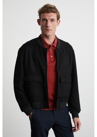 Resim Grimelange Preppy Erkek Organik Pamuklu Çift Cepli Düğmeli Regular Fit Yuvarlak Yakalı Siyah Ceket 