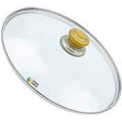 Resim Tencere Sahan Tava Cam Kapağı Kapak 40 Cm Altın Sarısı Tutma Tepesi 